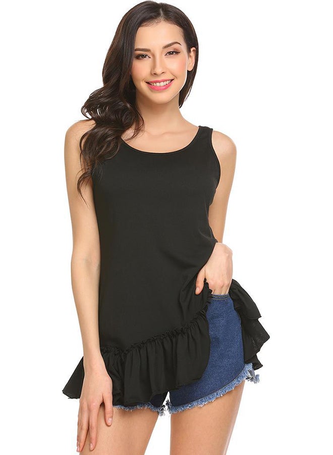 Ruffles Hem Loose Fit Casual Tank Top Black - Image 1