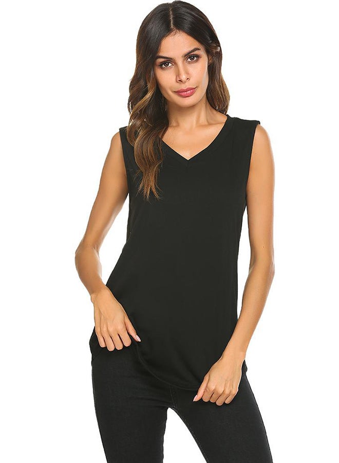 Solid Summer Loose Fit Casual Tank Top Black - Image 1