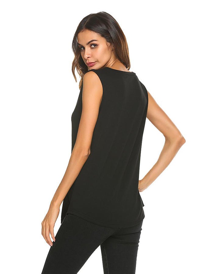 Solid Summer Loose Fit Casual Tank Top Black - Image 2