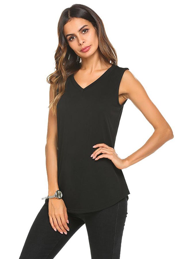 Solid Summer Loose Fit Casual Tank Top Black - Image 3