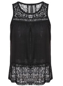 Patchwork Hollow Out Back Split Basic Casual Tank Top Black