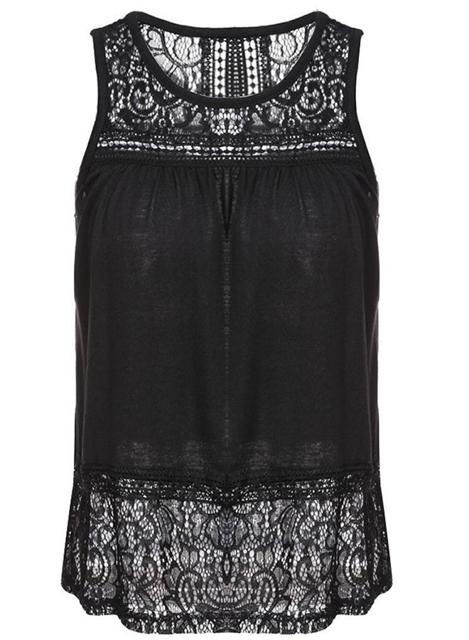 Generic - Patchwork Hollow Out Back Split Basic Casual Tank Top Black - Image 1