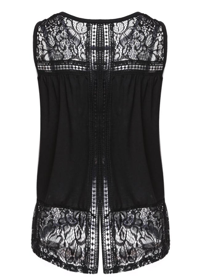 Generic - Patchwork Hollow Out Back Split Basic Casual Tank Top Black - Image 1