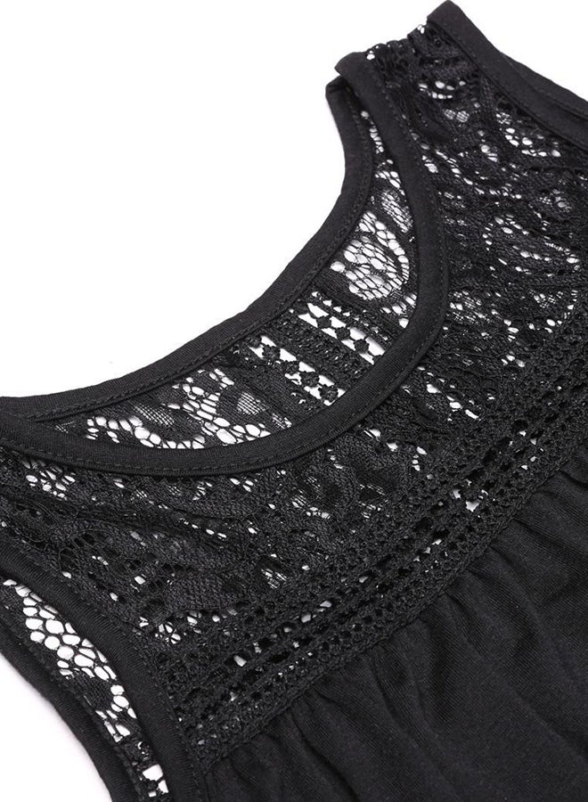Generic - Patchwork Hollow Out Back Split Basic Casual Tank Top Black - Image 1