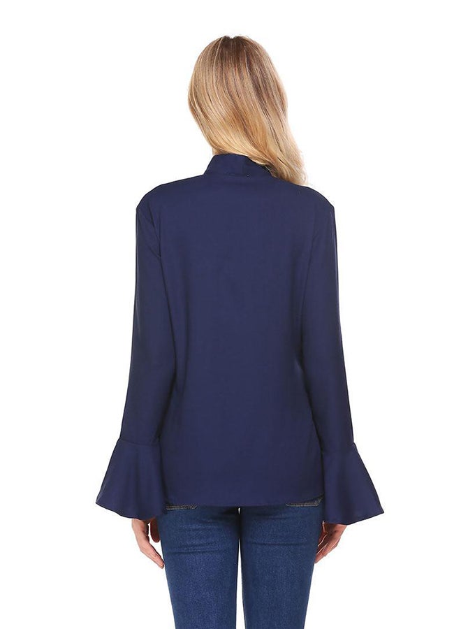Flare Sleeve Solid Casual Loose Fit Top Blue - Image 2