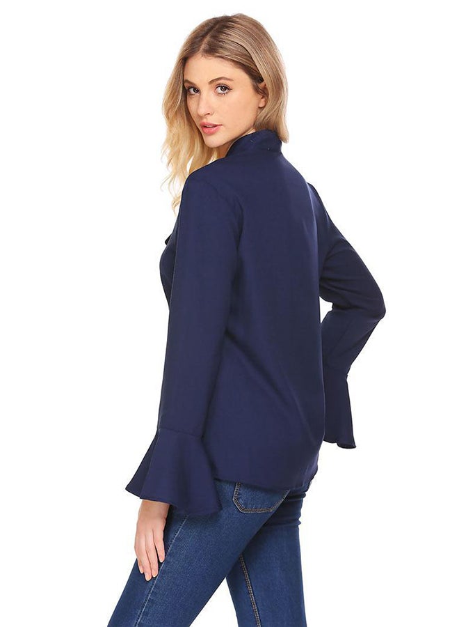 Flare Sleeve Solid Casual Loose Fit Top Blue - Image 3