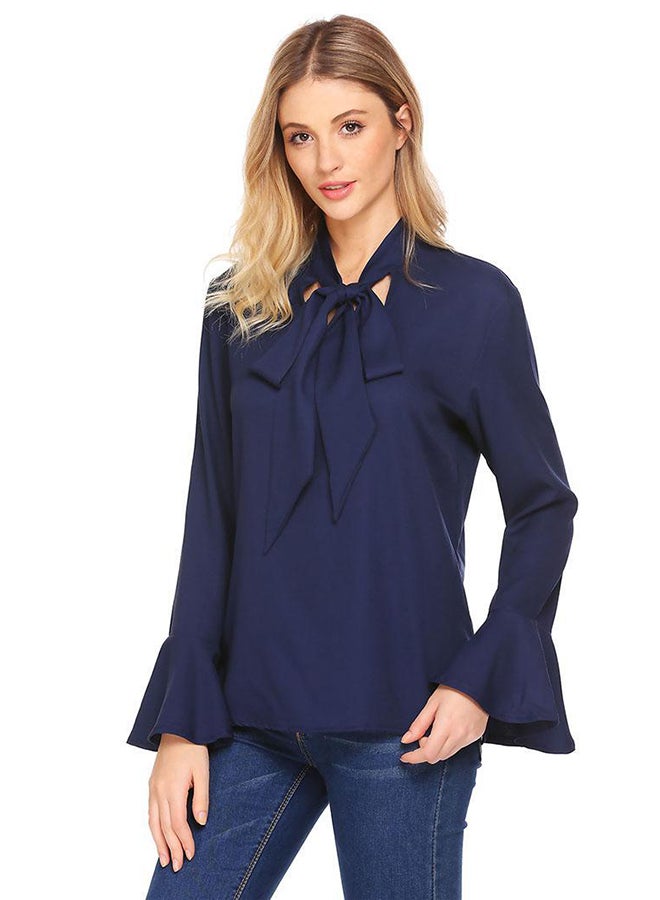 Flare Sleeve Solid Casual Loose Fit Top Blue - Image 4
