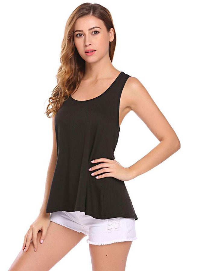 Sleeveless Floral Lace Patchwork Racerback Tank Top Black