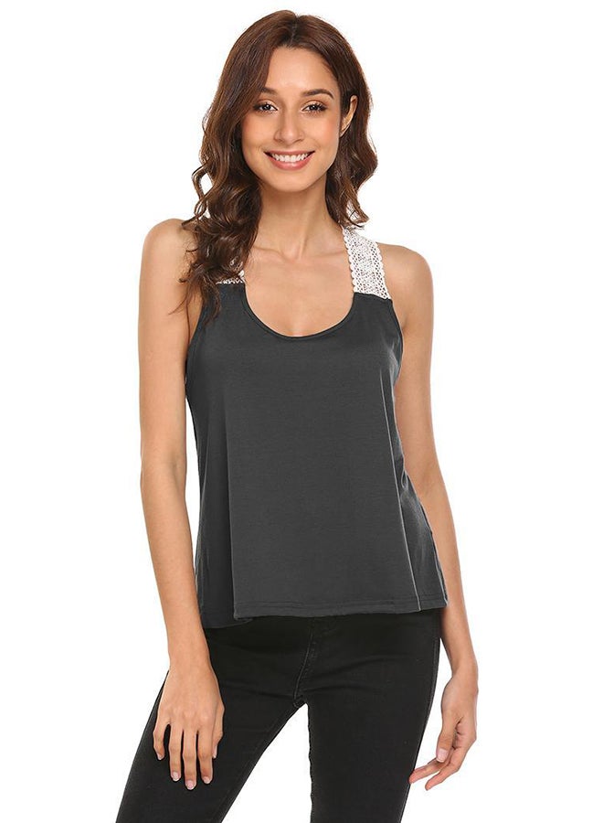 Lace Patchwork Casual Loose Fit Tank Top Grey