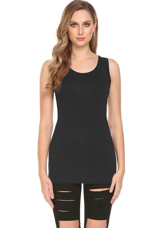 Out Backless Lace Patchwork Slim Fit Tank Top Black - Image 1
