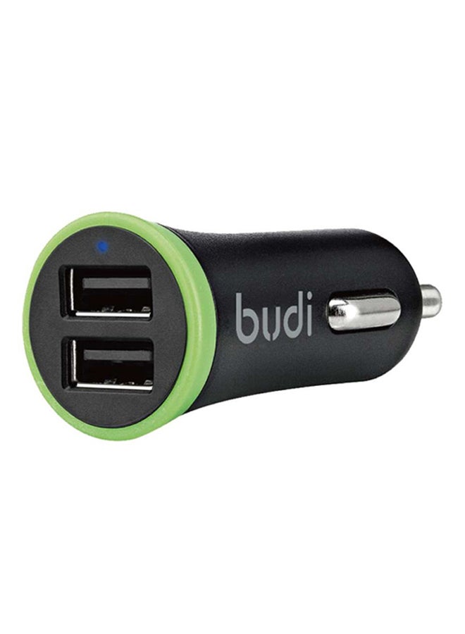 Dual USB Port Car Charger With Type-C Cable Black/Green