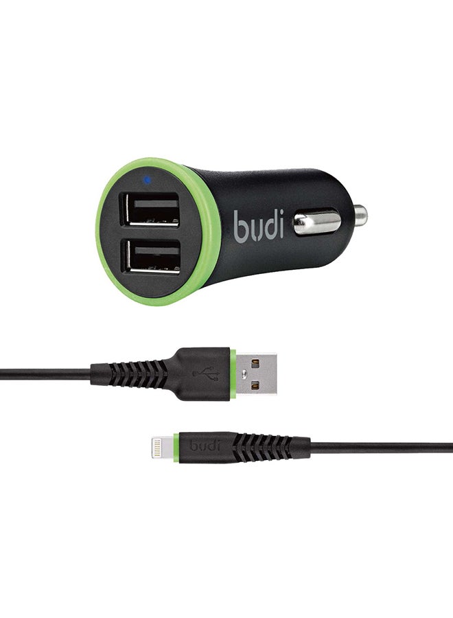 شاحن سيارة لايتننج بمنفذي USB أسود/أخضر