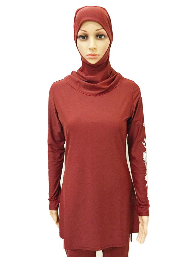 ملابس سباحة إسلامية بنقشة الزهور أحمر - Image 3
