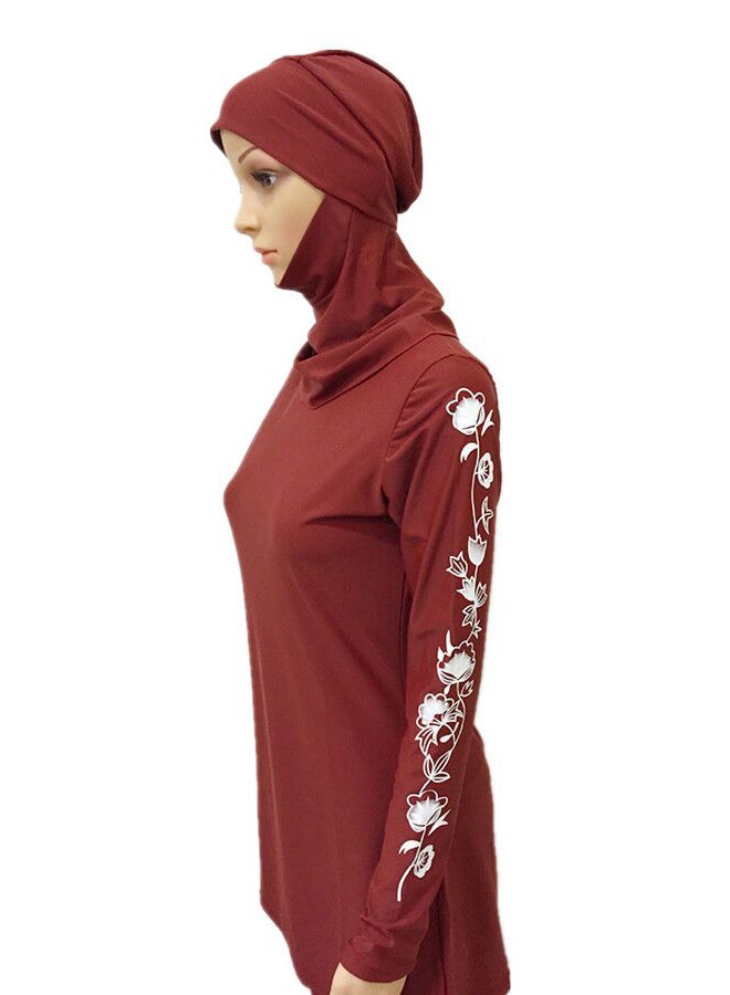 ملابس سباحة إسلامية بنقشة الزهور أحمر - Image 4