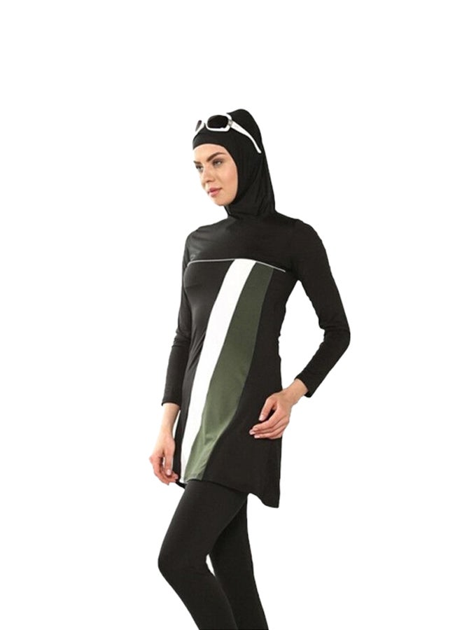 Muslim Strip Pattern Full Cover Swimsuit Black  - Image 1