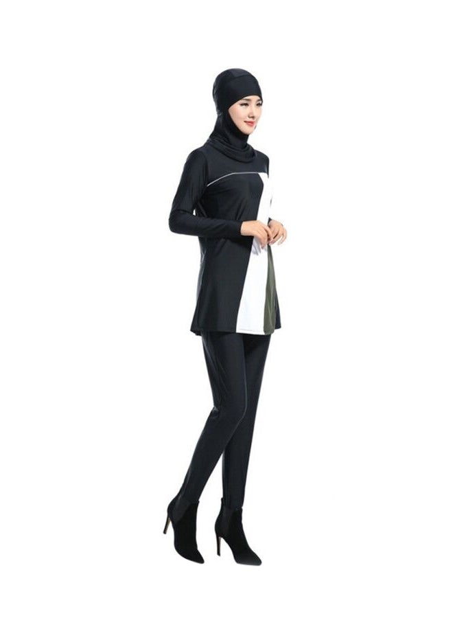 Muslim Strip Pattern Full Cover Swimsuit Black  - Image 3