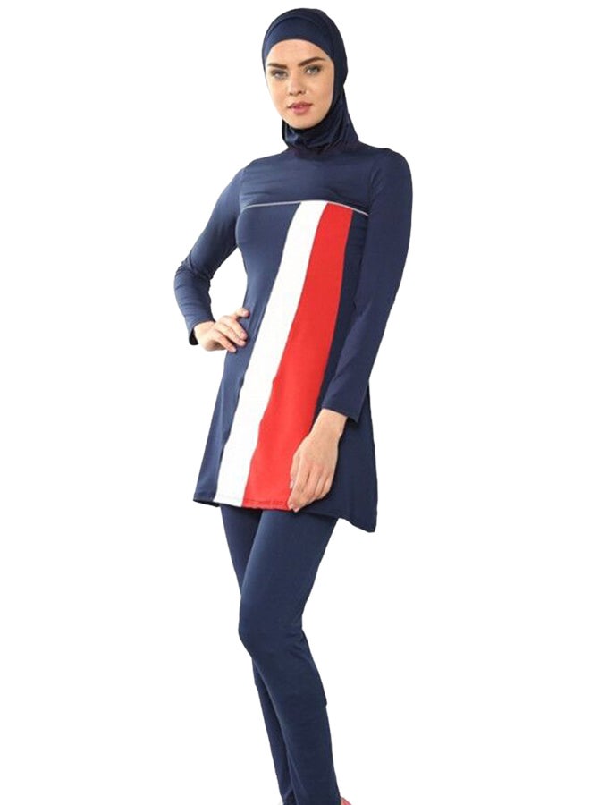 ملابس سباحة إسلامية مُخططة أزرق داكن - Image 1
