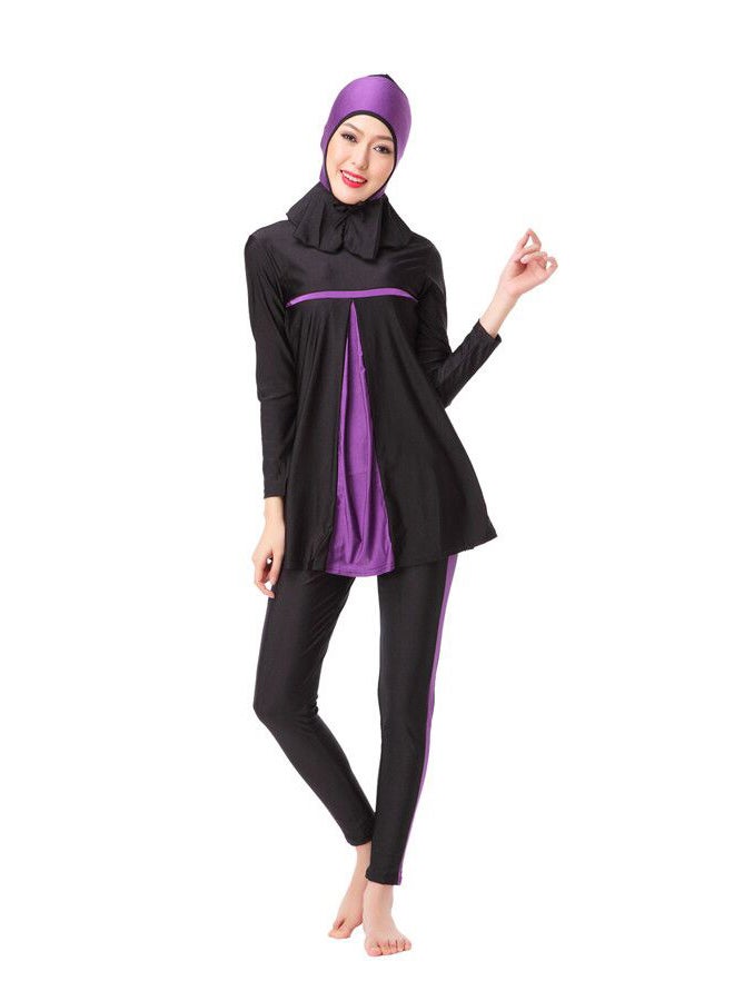 ماركة غير محددة ملابس سباحة إسلامية بوركيني أسود/بنفسجي  - Image 1