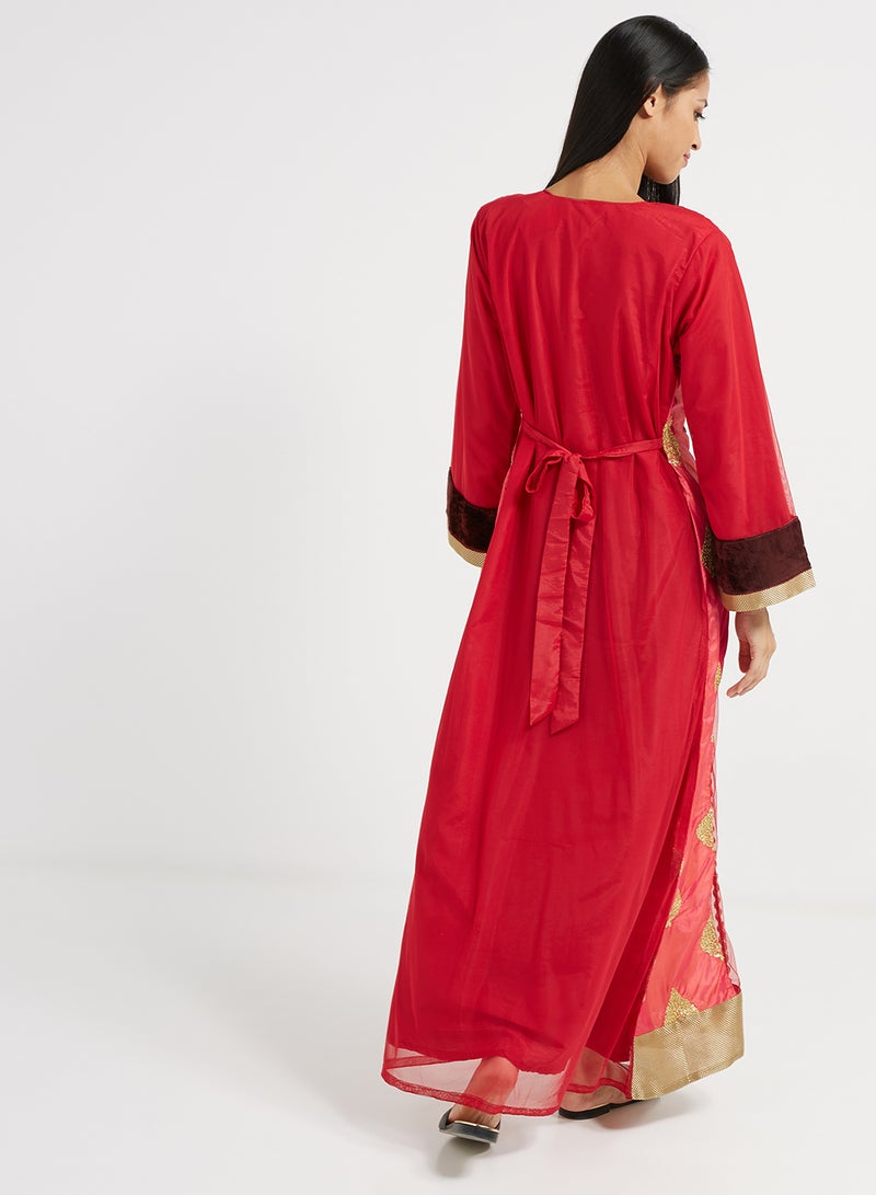 Raju Plaza - Traditional V-Neck Jalabiya Red/Pink - Image 1