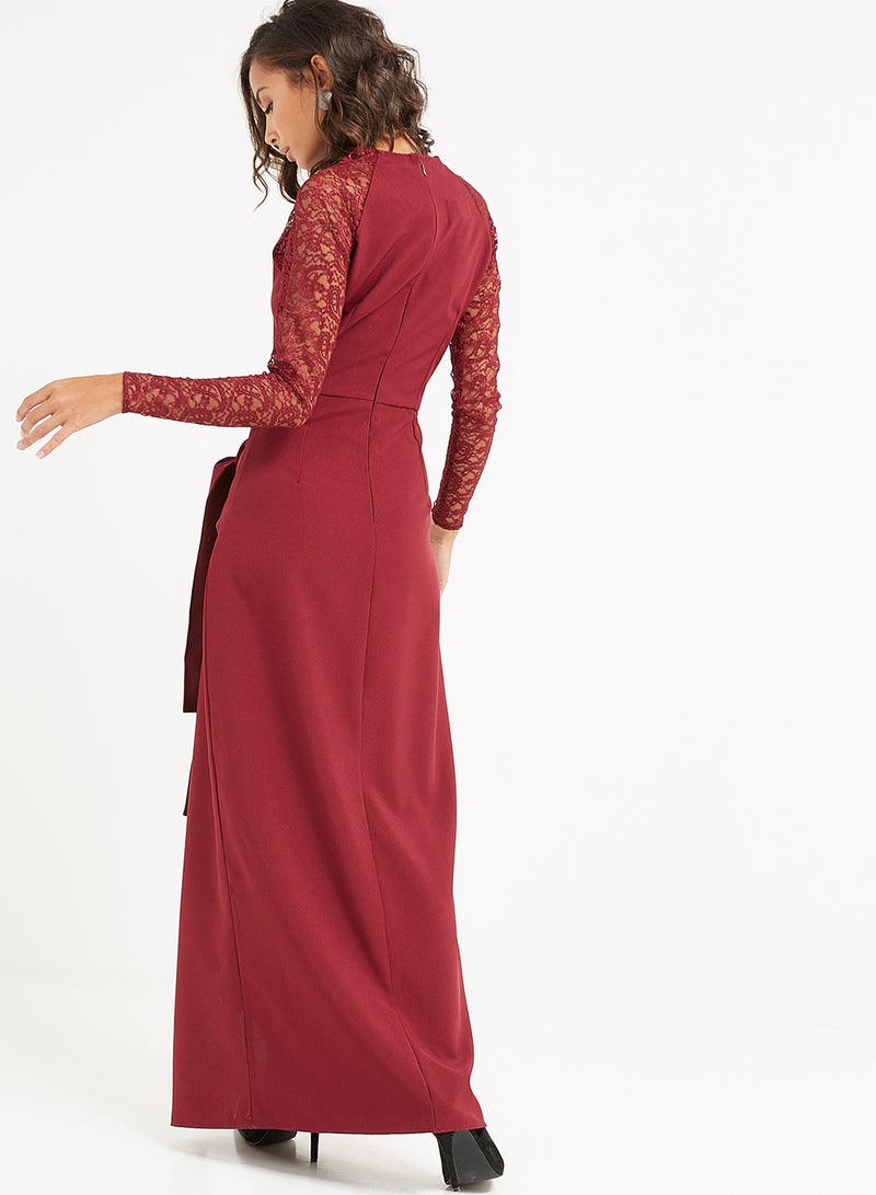 CHASE - Knot Lace Dress Red - Image 1