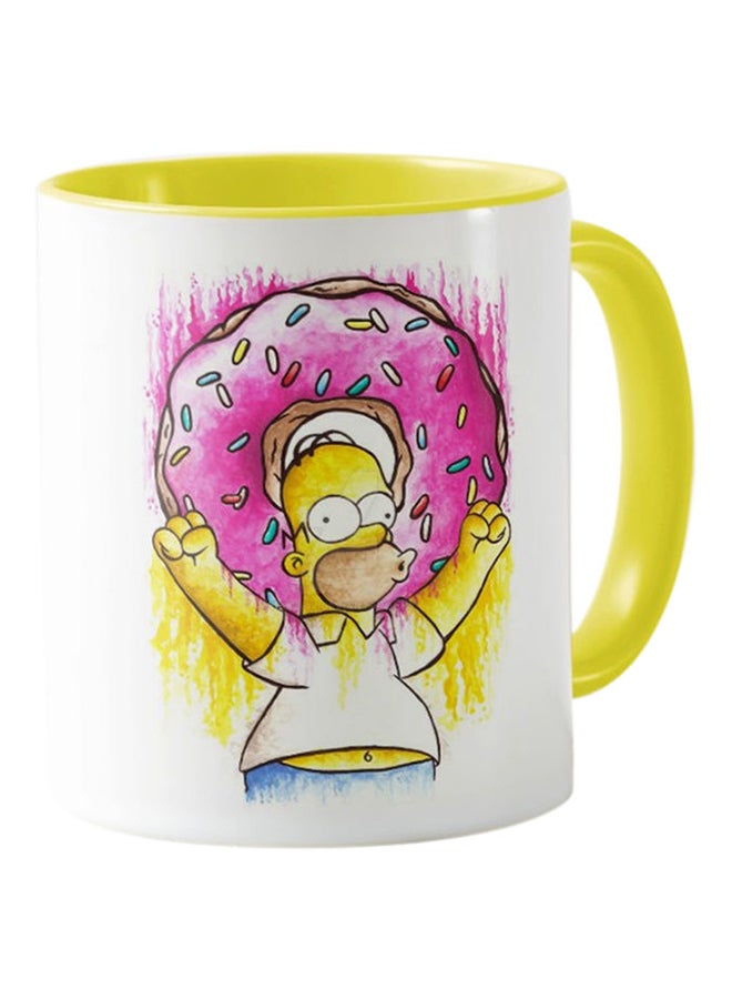 One Piece Printed Donut Simpson Mug White & Yellow