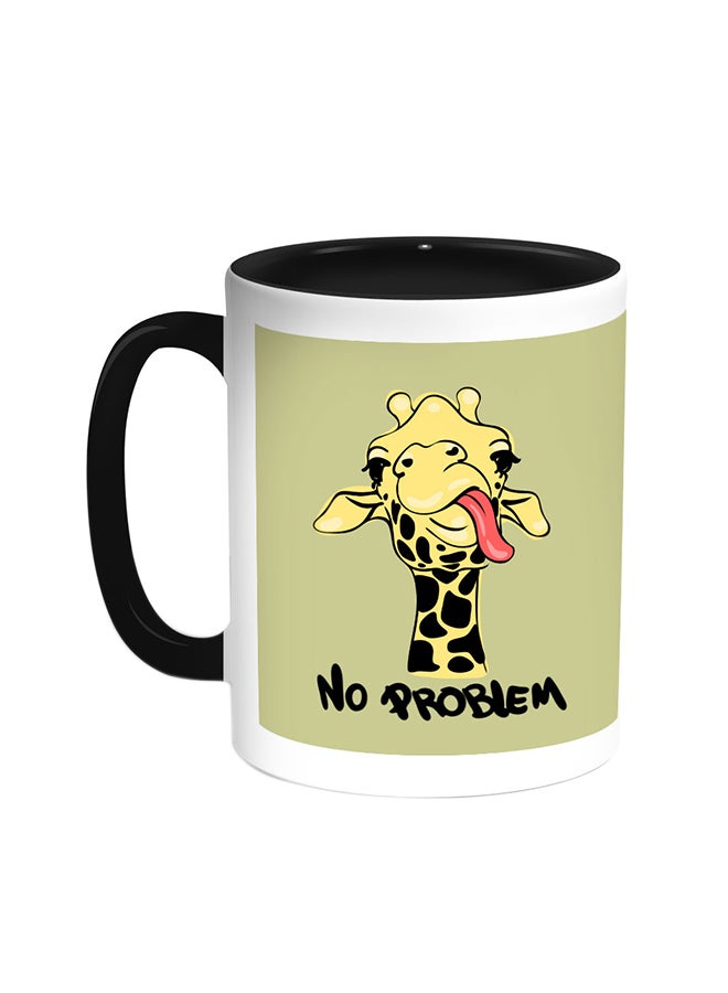 قدح قهوة - رسمة زرافة مع شعار"نو بروبليم" أسود/ أبيض