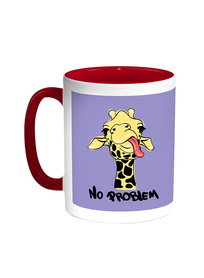 ديكالاك قدح قهوة - رسمة زرافة مع شعار"نو بروبليم" أحمر/أبيض