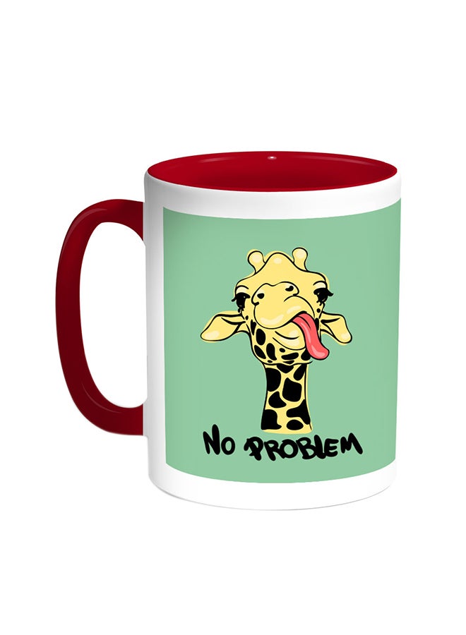 قدح قهوة - رسمة زرافة مع شعار"نو بروبليم" أحمر/أبيض
