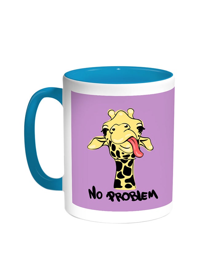 ديكالاك قدح قهوة - رسمة زرافة مع شعار"نو بروبليم" تركواز/أبيض