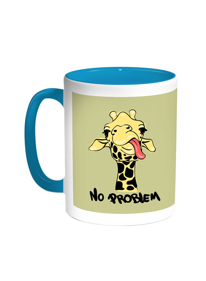 ديكالاك قدح قهوة - رسمة زرافة مع شعار"نو بروبليم" تركواز/أبيض