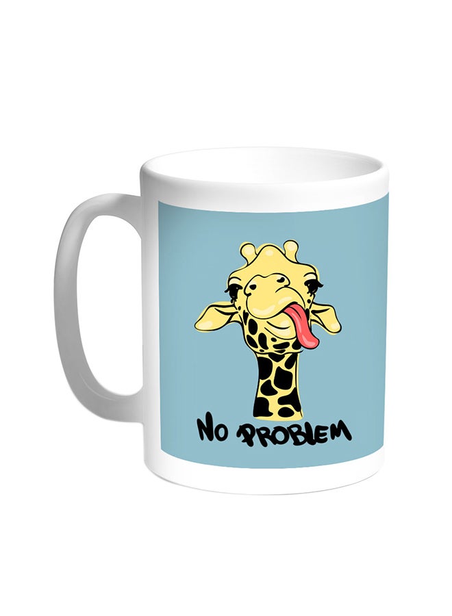 قدح قهوة - رسمة زرافة مع شعار"نو بروبليم" أبيض