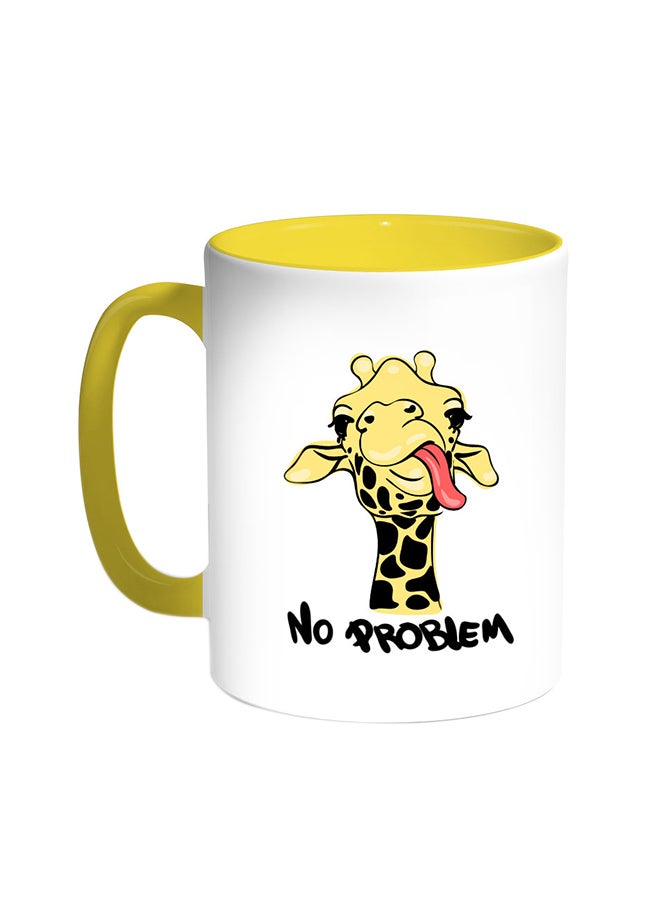 ديكالاك قدح قهوة - رسمة زرافة مع شعار"نو بروبليم" أصفر/ابيض