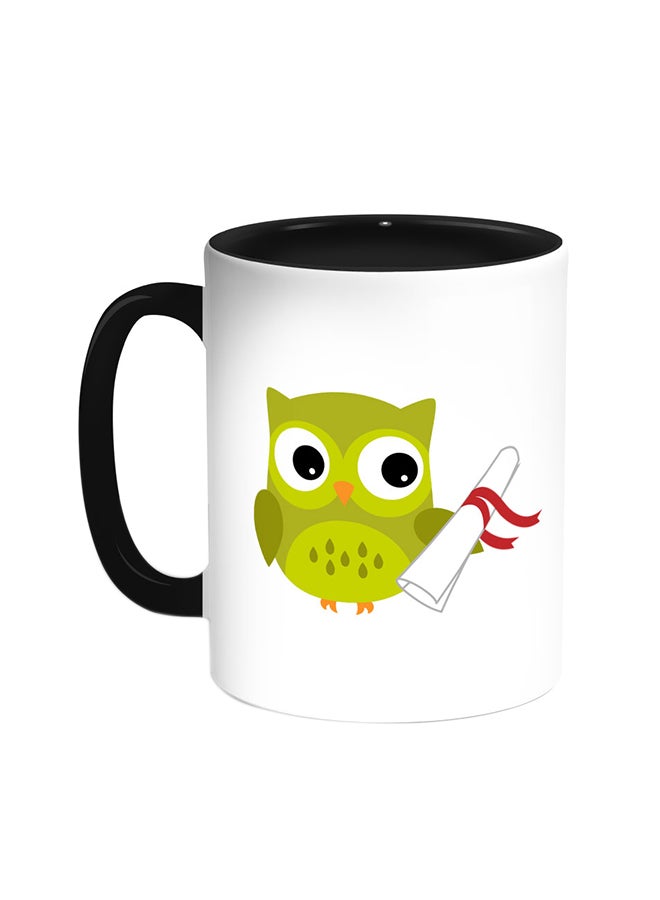 ديكالاك قدح قهوة - بومة ترتدي ملابس التخرج أسود/ أبيض