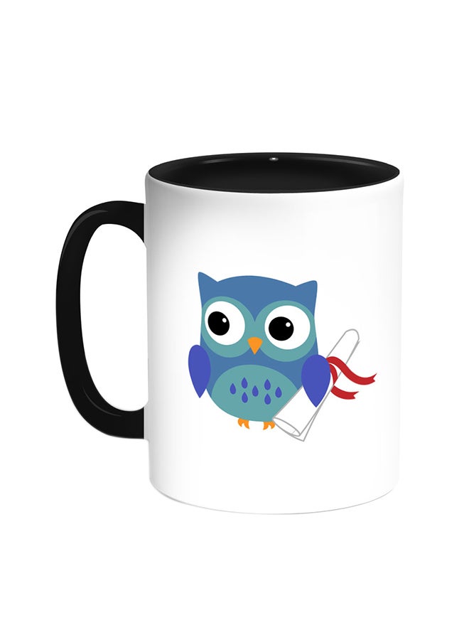 ديكالاك قدح قهوة - بومة ترتدي ملابس التخرج أسود/ أبيض