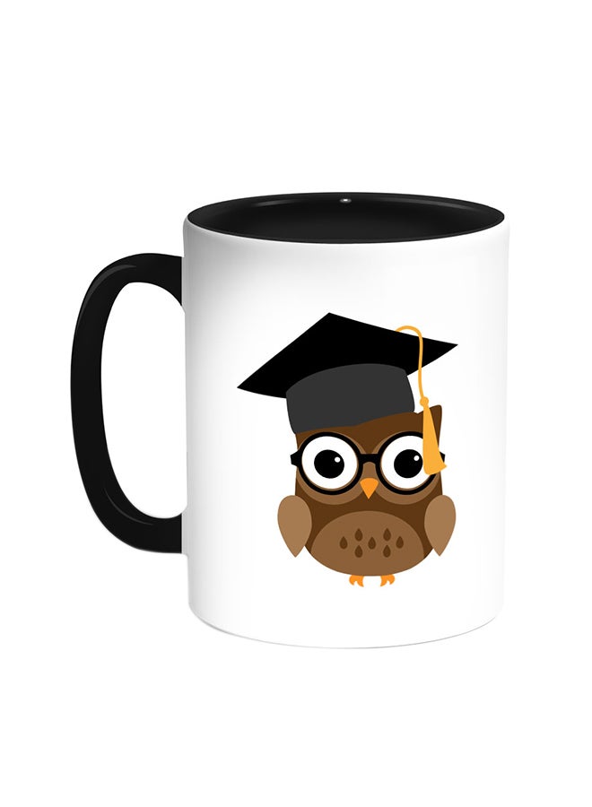 ديكالاك قدح قهوة - بومة ترتدي ملابس التخرج أسود/ أبيض