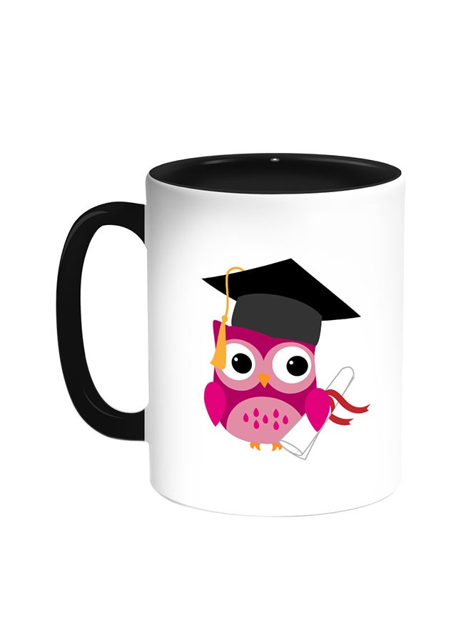 ديكالاك قدح قهوة - بومة ترتدي ملابس التخرج أسود/ أبيض