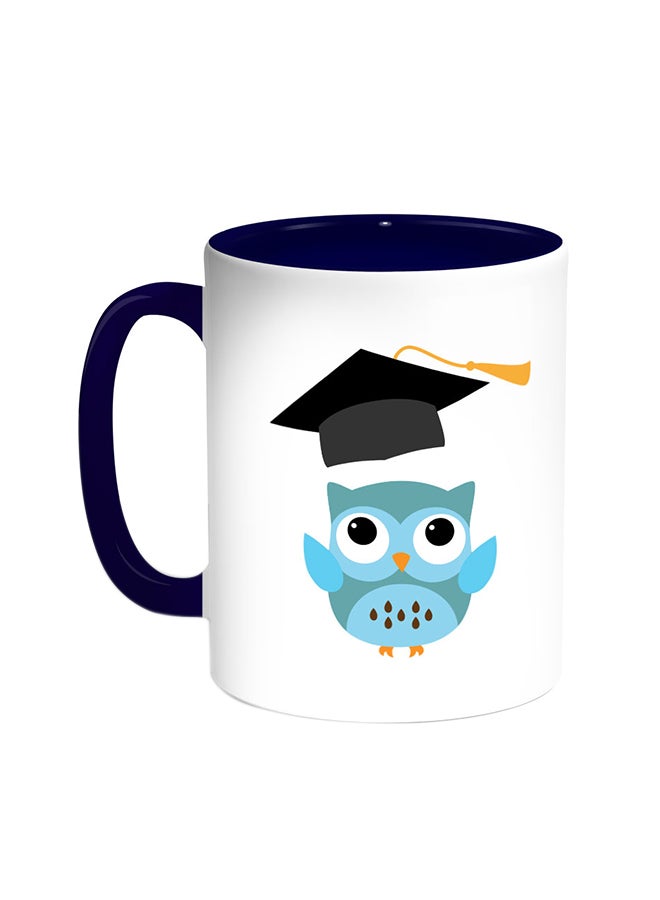 Decalac - Graduation - Owl Picture Printed Coffee Mug Blue/White - Image 1