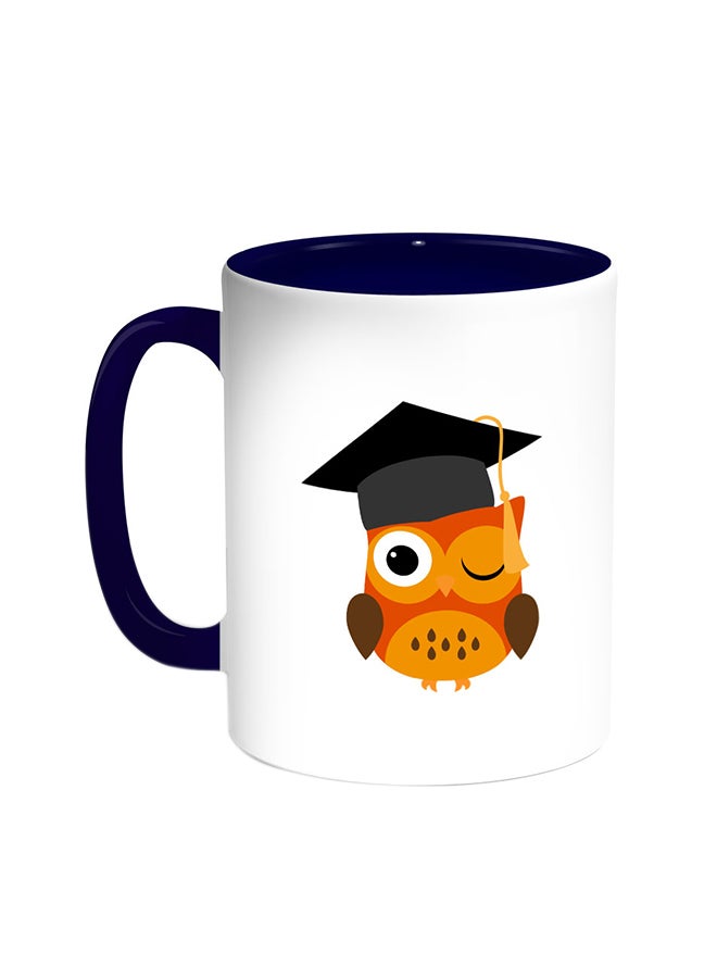 ديكالاك قدح قهوة - بومة ترتدي ملابس التخرج أزرق/ أبيض