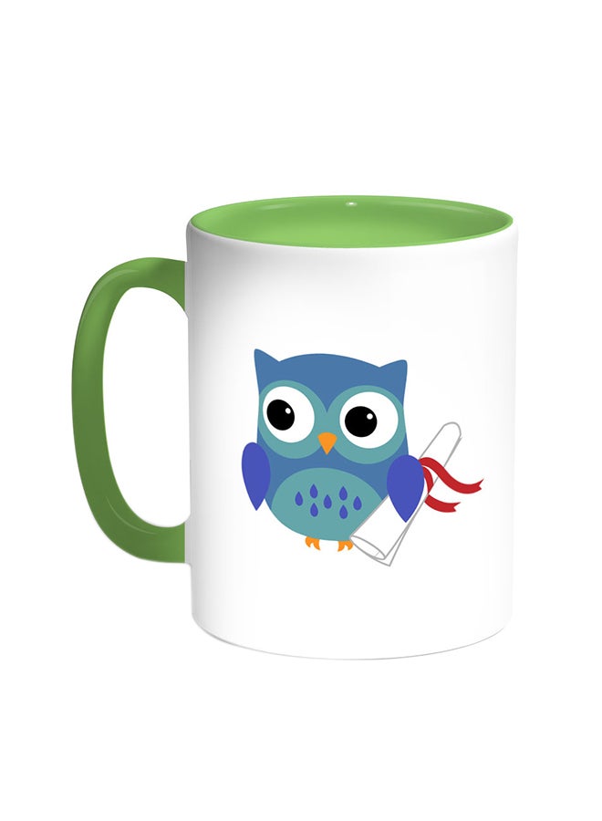 Decalac Graduation - Owl Picture Printed Coffee Mug Green/White 
