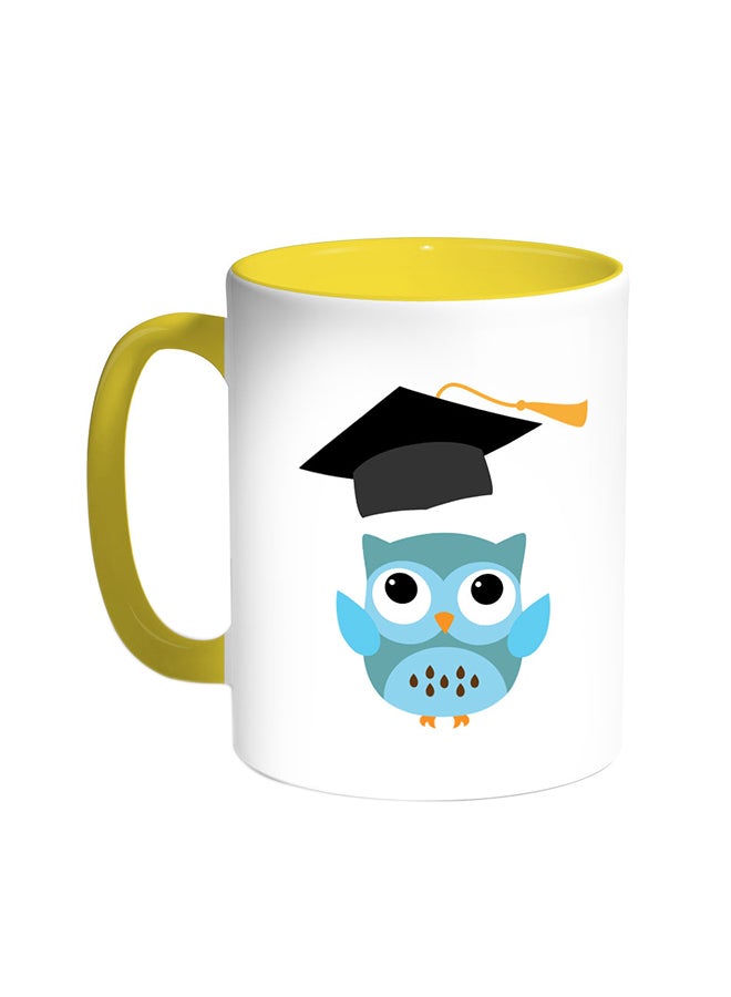 ديكالاك قدح قهوة - بومة ترتدي ملابس التخرج أصفر/ابيض