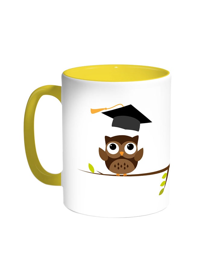 ديكالاك قدح قهوة - بومة ترتدي ملابس التخرج أصفر/ابيض