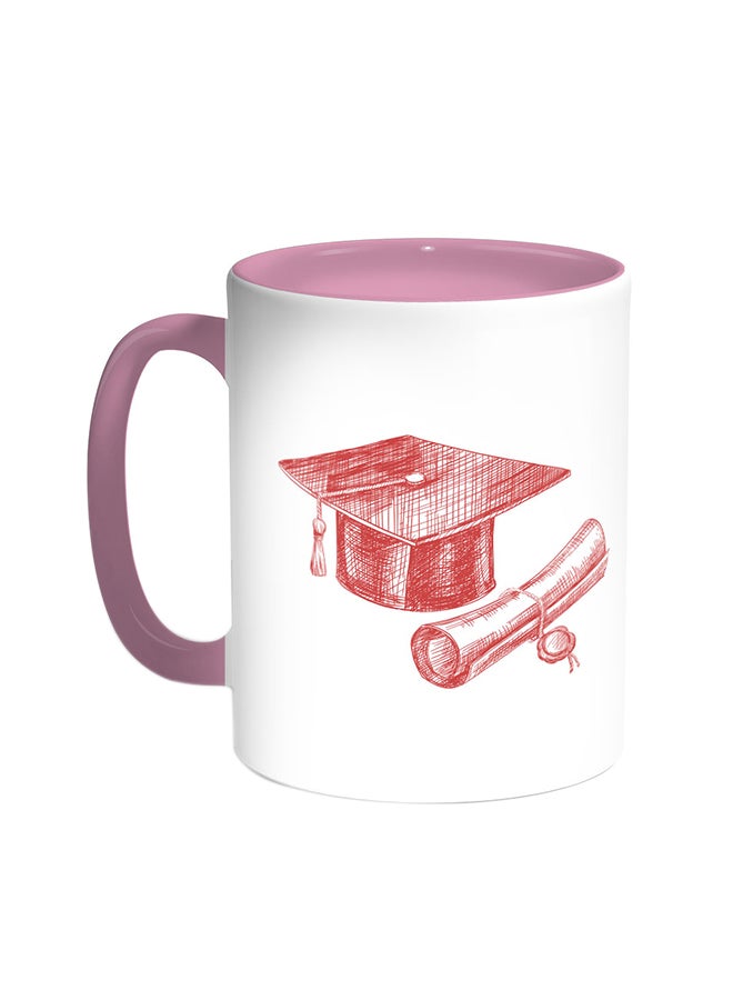 قدح قهوة - شعار يوم التخرج وردي/أبيض