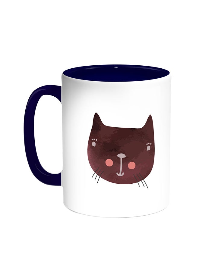 قدح قهوة - قطة سعيدة أزرق/ أبيض