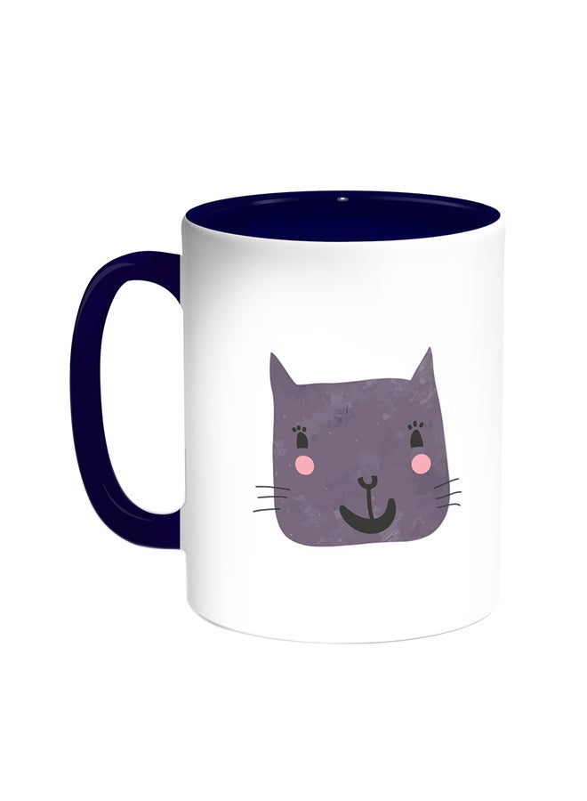 Decalac Happy Cat Printed Coffee Mug Blue/White