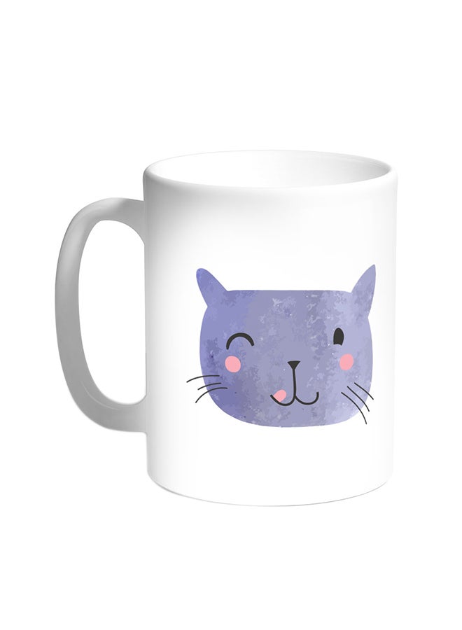 قدح قهوة - قطة سعيدة أبيض