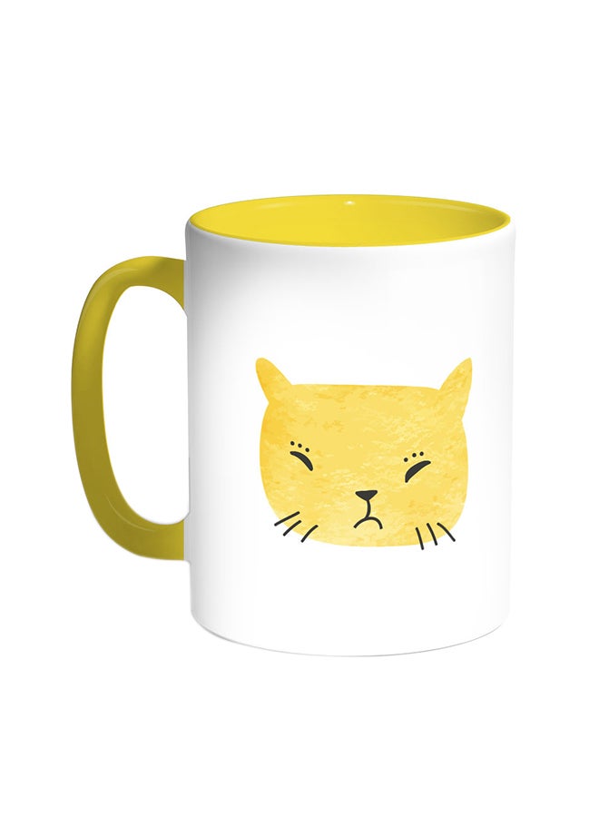 Decalac Happy Cat Printed Coffee Mug Yellow/White