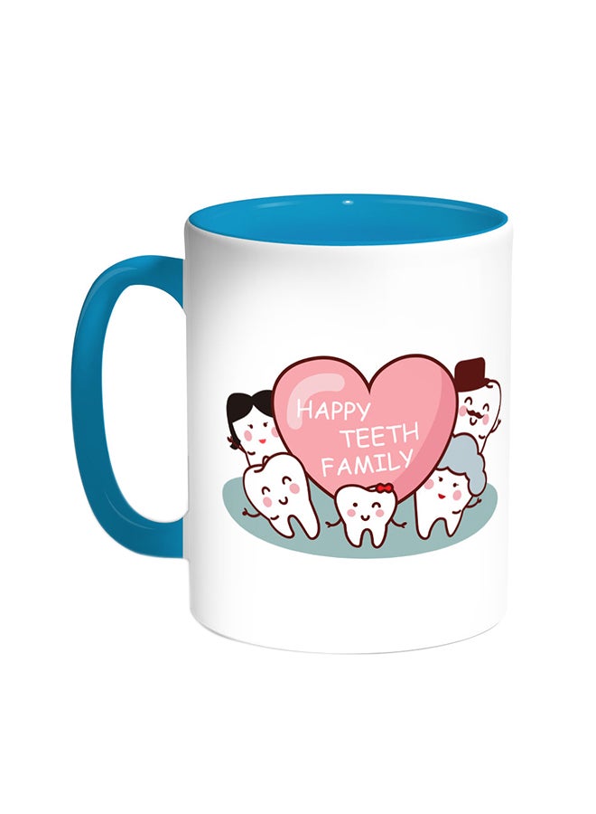Decalac Happy Teeth Family Printed Coffee Mug Turquoise/White