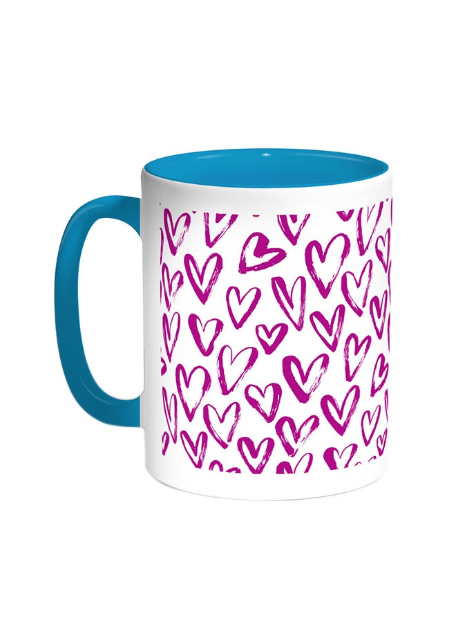 Hearts Printed Coffee Mug Turquoise/White