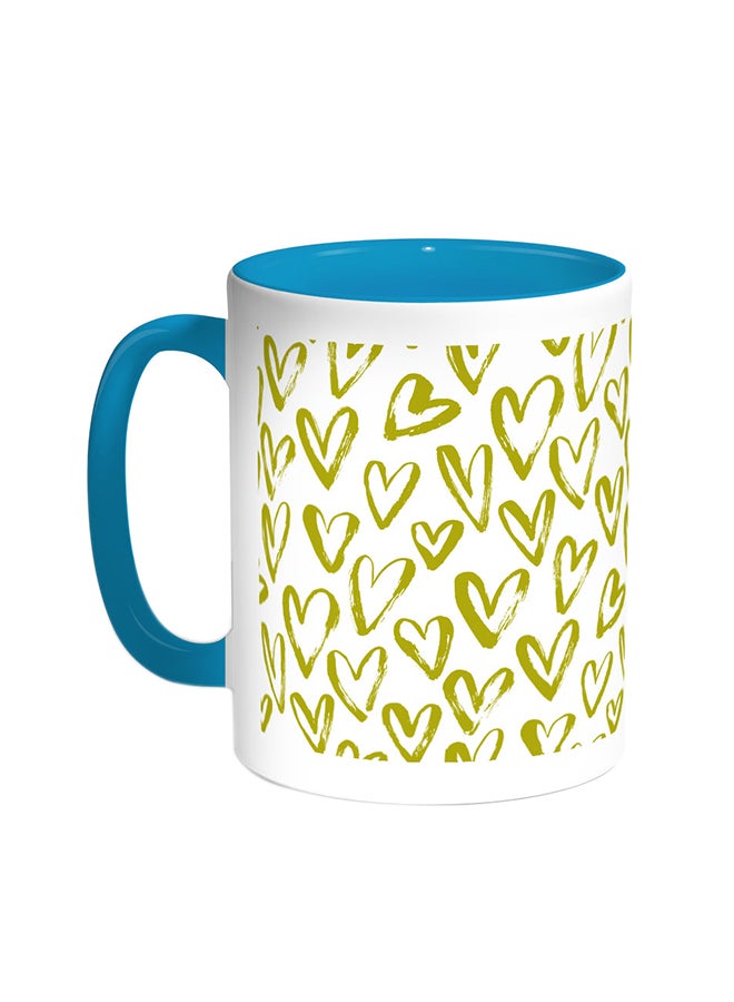 Hearts Printed Coffee Mug Turquoise/White