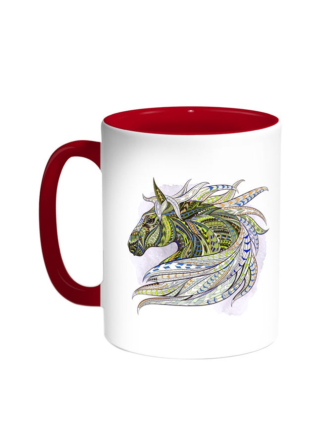Decalac Horse Drawing Printed Coffee Mug Red/White